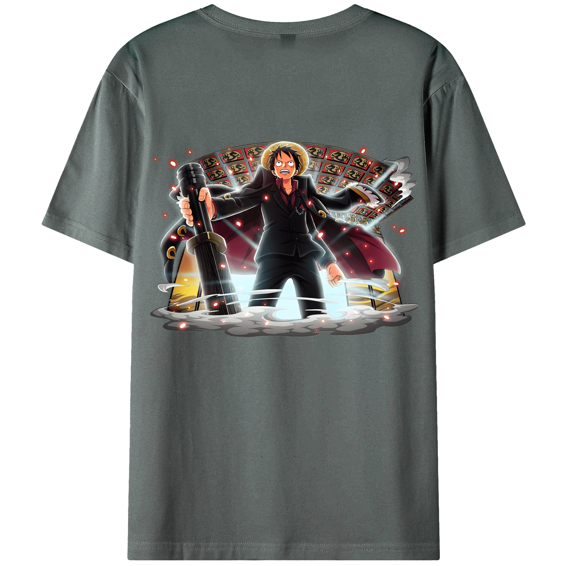 （画像用） ワンピース モンキー・D・ルフィ ONE PIECE Monkey D. Luffy 綿100％ メンズ半袖Tシャツ（バックプリント） 通気性